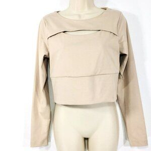 Coreio Womans Cropped Athletic Top Size M Long Sleeve Peekaboo Neckline